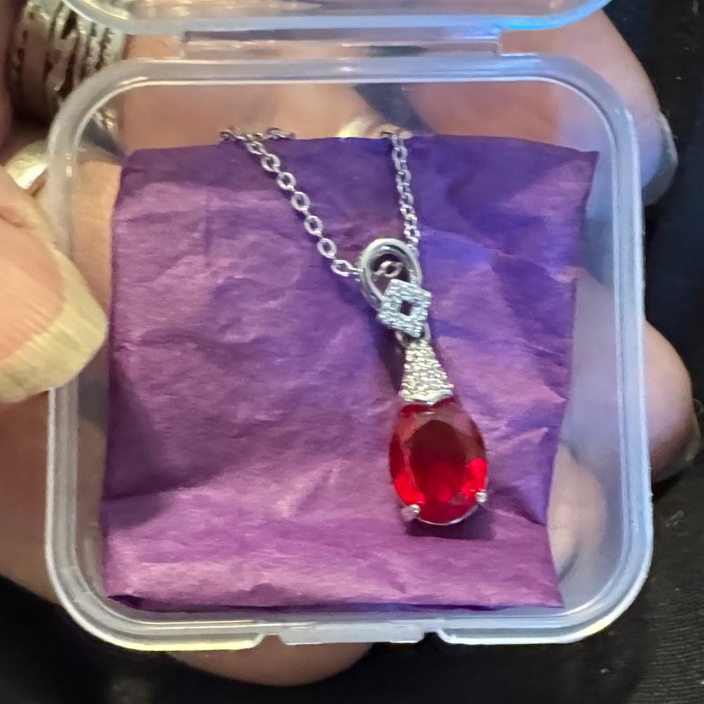 Radiant Red and Silver Pendant Necklace